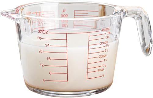 X-Large Tempered Glass Measure Cup - Bold Red Increments - 32 oz. - 4