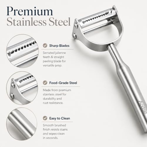 2-in-1 Julienne Vegetable Peeler, Stainless Steel Y Peeler with Dual