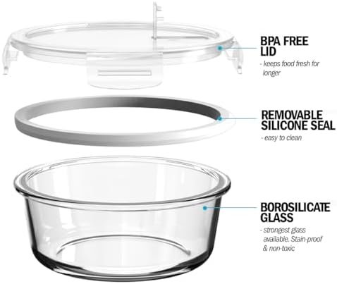 Igluu Round Glass Meal Prep Containers, 5 Pack, 32oz