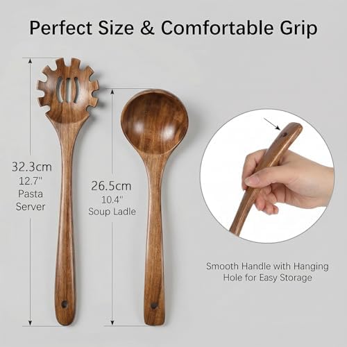 2-Piece Natural Teak Wood Spoon Utensil Set