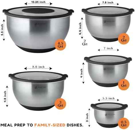 Non-Toxic Mixing Bowls with Lids Set, 304 Stainless Steel &, 5 Pcs