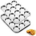 E-far 2 Pack Muffin Top Pan, 12-Cavity Stainless Steel Shallow Cupcake