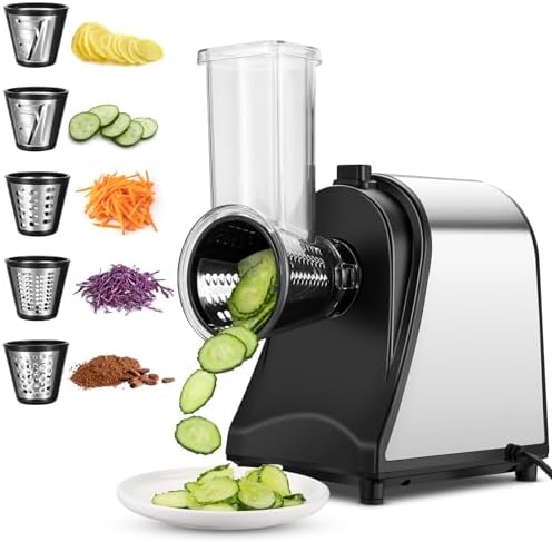 Homdox 250W Electric Cheese Grater, 5 Attachments, Ivory