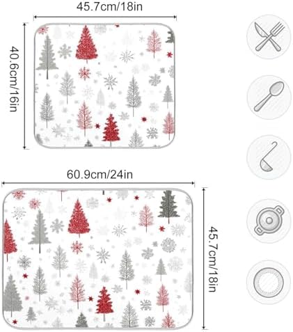 OTVEE Modern Tree Forest Decor Dish Drying Mat for Kitchen Counter
