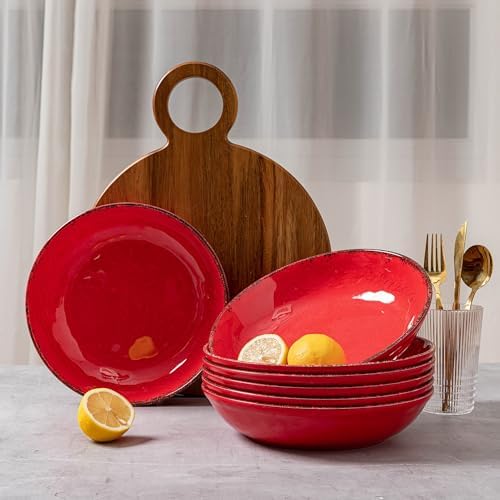 LEHAHA Vintage Melamine Pasta Bowls, Set of 6, 9.25 inch Large Salad