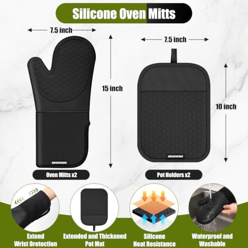 Silicone Oven Mitts and Pot Holders Set, 4 Kitchen Towels/4 Dish