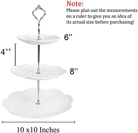 Jusalpha 3 Tier White Porcelain Cake Stand, Cupcake Stand with Silver