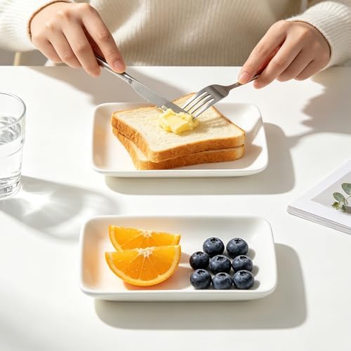 Set of 8 8 Inch White Rectangular Porcelain Serving Plates