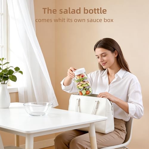 4Pack Glass Salad Jars with lids meal prep- 32oz Leakproof container