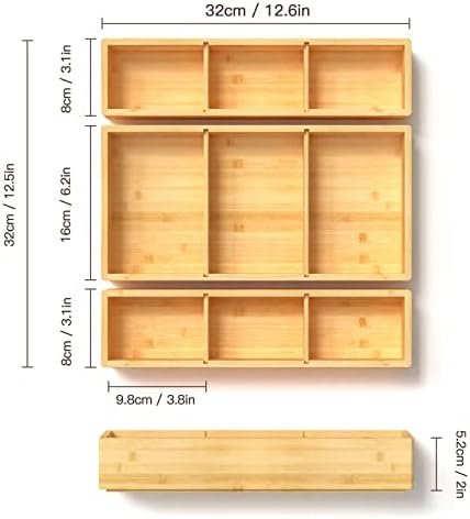 DUJEN Bamboo Drawer Organizer 12.5'' X 12.5'' X 2'', Adjustable 3