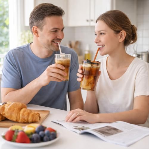 Luxfuel 13 oz Glass Cups with Lids and Straws Reusable Iced Coffee