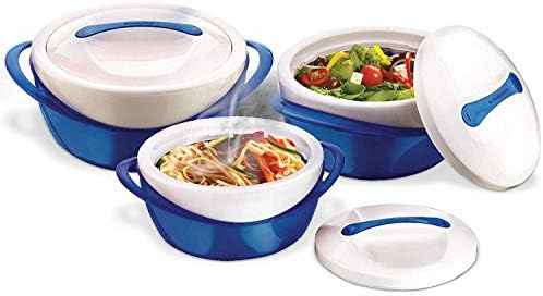 Pinnacle Insulated Casserole Dish with Lid 3 pc. set 2.6/1.25/.6 qt. Elegant Hot Pot Food Warmer/Cooler - Large Thermal Soup/Salad Serving Bowl- Stainless Steel –Best Gift Set for Moms –Holidays Blue