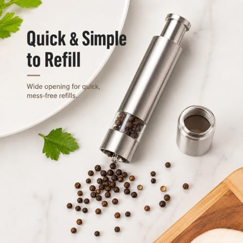 Salt & Pepper Grinder Set, 2 Refillable Stainless Steel Mills