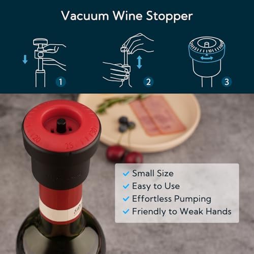 KITCHENDAO 2-in-1 Vacuum Wine Stopper, Built-in Wine Saver Pump with