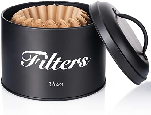 Uross Coffee Filter Holder Storage with Lid- Rustic Container Basket