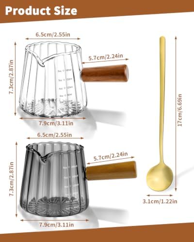 2Pcs Espresso Cups & Spoons, Ribbed Milk Frothing Cup, Espresso