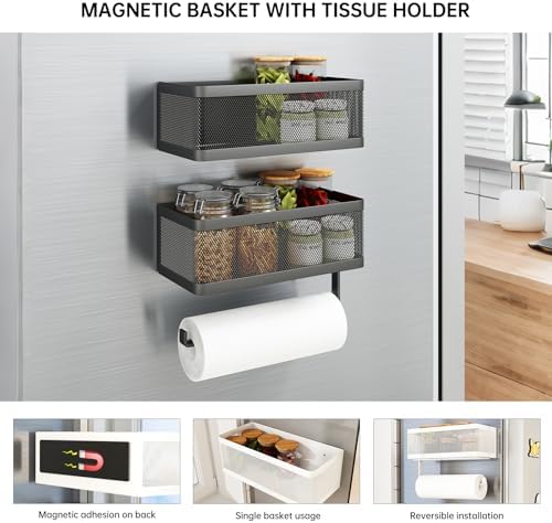 Large Black Magnetic Spice Rack with Paper Towel Holder