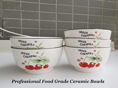 5 Pack Cherry Pattern Porcelain Bowls - 4.64" x 2.36" Salad & Ramen