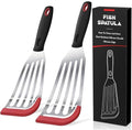 2Pcs Fish Spatula, Heat Resistant Silicone Edge for Nonstick Cookware
