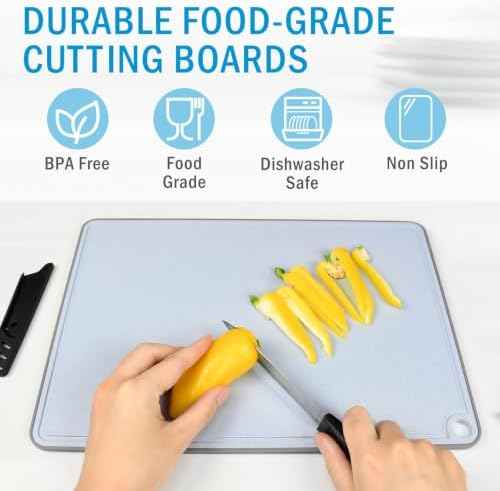 Wheat Fiber Cutting Boards for Kitchen, Plastic Cutting Board Set of 3, Extra Large Usable Area with Non Slip Narrow Edges, Dishwasher Safe, BPA Free, Reversible for Meat, 15.8" x 11", Multicolor