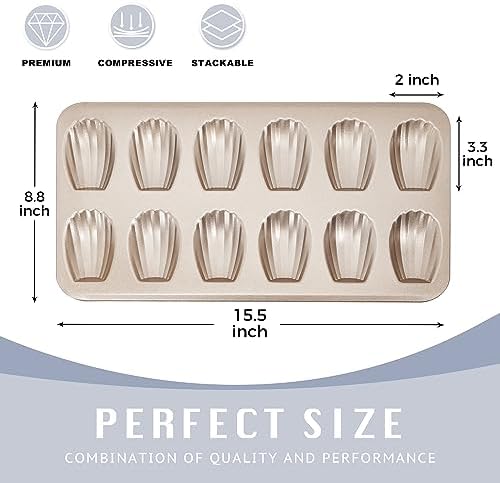 HONGBAKE Nonstick Madeleine Pan 2 Pack 12-Cavity Heavy Duty Madeleine