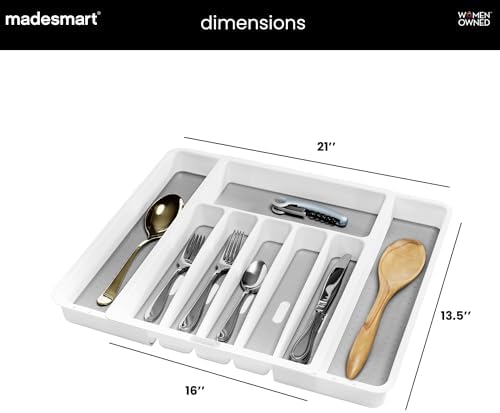 madesmart Classic Expandable Compartment Silverware Tray, White