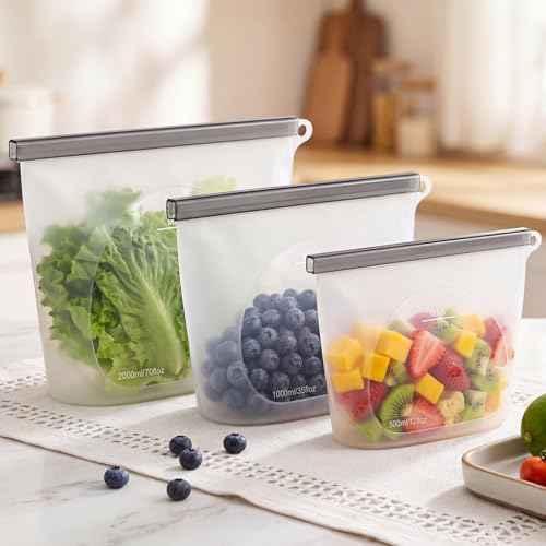 Silicone Reusable Food Storage Bags 6 Pack,Reusable Freezer Bags,Stand