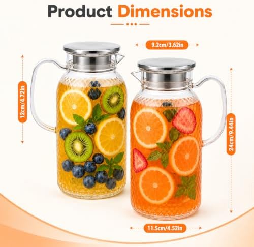 2pcs 68oz Acrylic Pitcher with Lid for Water, Fridge, Iced Tea Cold