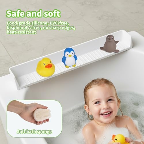 Bathtub Splash Guard for Tub Kids, 31 Inch White Bath Play Shelf