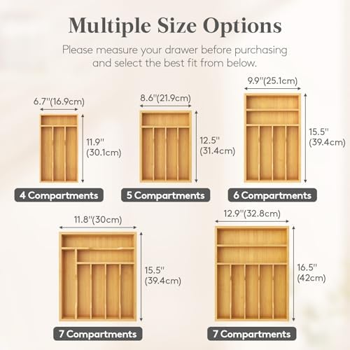 Lifewit Bamboo Silverware Tray for Drawer, 8.6 x 12.5