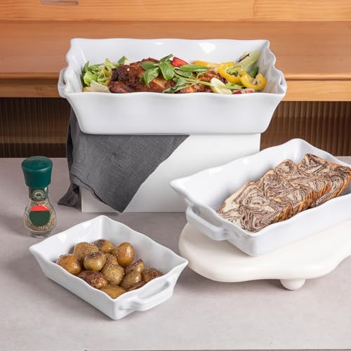 Sweejar Ceramic Rectangular Bakeware Set of 3, White