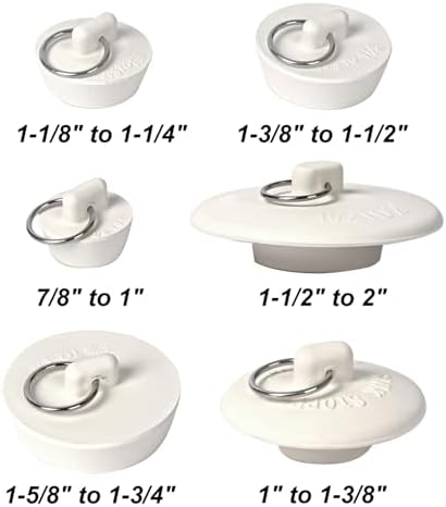 6 Sizes of Sink Stoppers, Bathtub Drain Stopper with Ring Suitable