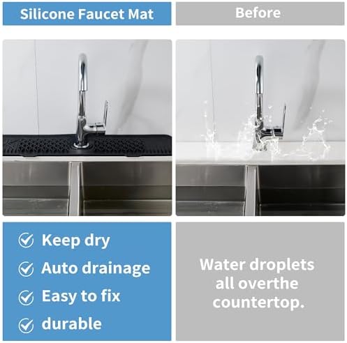 24inch Silicone Faucet Splash Guard Black Kitchen Sink Dish Drying