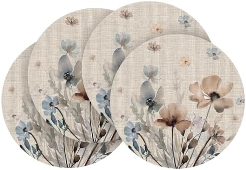 Artoid Mode Brown Poppy Floral Round Placemats Set of 4, 14 Inch