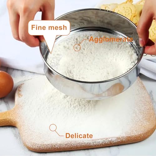 Flour Sifter for Baking 2 Pack, Round Flour Sifter Stainless Steel