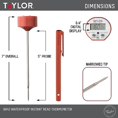 Taylor Waterproof Digital Instant Read Thermometer, Red