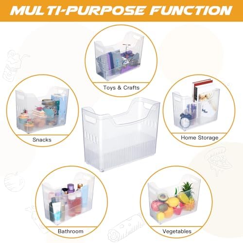 Beeveer 4pcs Plastic Freezer Organizer Bin with Wheel