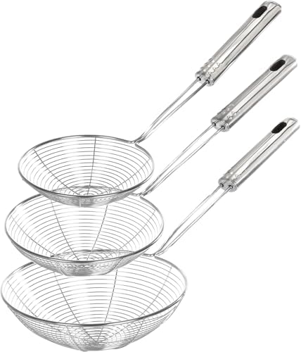 Enhanced Version Stainless Steel Spider Strainer Skimmer Ladle, Set of
