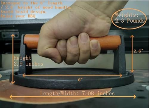 Firsgrill Burger Press 7.08" Round,Heavy-Duty Cast Iron Smash Burger Press Meat Steak With Wood Handle for Blackstone Camp chef Pitboss Weber Griddle Grills(Round)