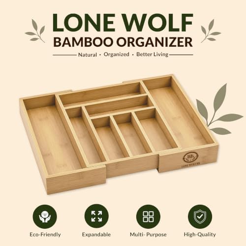 Expandable Bamboo Silverware Drawer Organizer, Utensil Holder, Natural