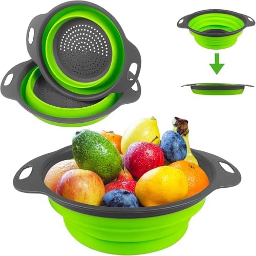 Collapsible Colander Set of 3 Round Silicone Kitchen Strainer Set