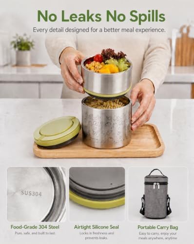 Lille Home 2-Tier Vacuum Insulated Stainless Steel Lunch Box, 32oz