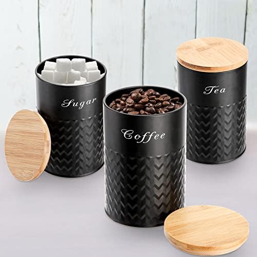 Bekith 3 Pack Kitchen Canisters with Bamboo Lids, Airtight Metal