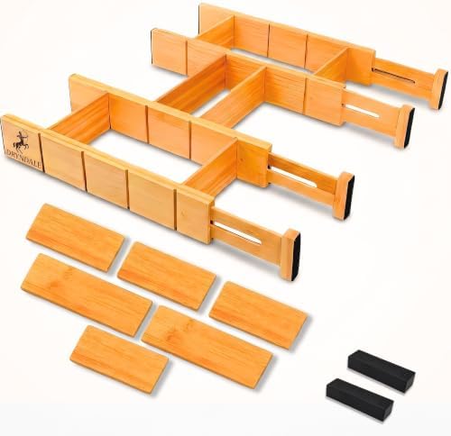 13.7-18.7" Expandable Bamboo Drawer Dividers with Inserts 4-Pack