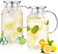 2Pack 68 oz Glass Pitcher With Lid. Glass Carafe for Hot/Cold Water.