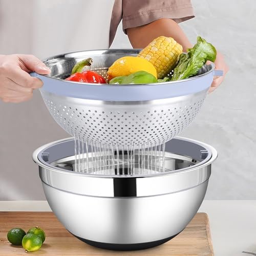 HaWare Mixing Bowl with Colander, 4-1 Bowl with Lids & 3Pcs Nesting