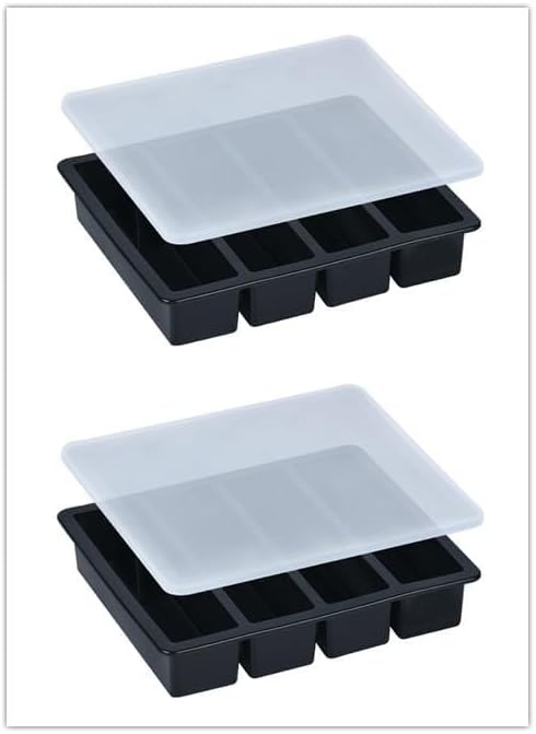 LONGFITE Large and Long Ice Cube Tray 2 Pack Silicone Freezing