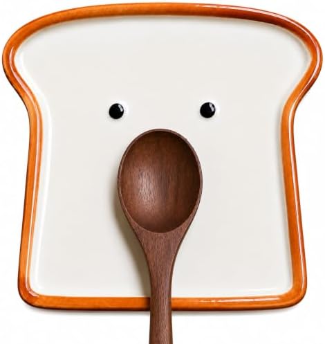 Cute Ceramic Spoon Rest for Stove Top, Toast Spoon Rest for Kitchen