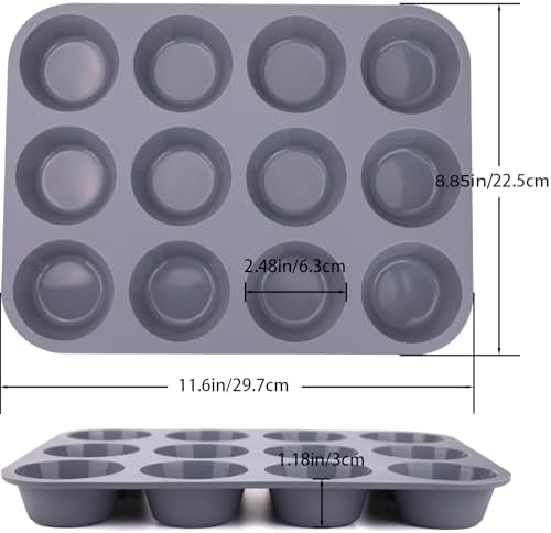3 Pack 12 Cups Silicone Muffin Pan,Nonstick Regular Silicone Cupcake