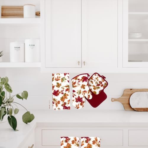 Sg6 Fall Leaves Kitchen Linen Set, 6 Pieces, 2 Towels, 2 Pot Holders